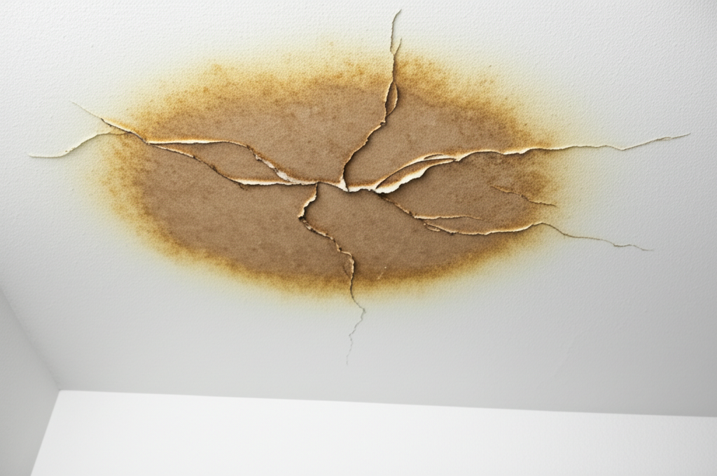 Water damage on ceiling from hidden leak